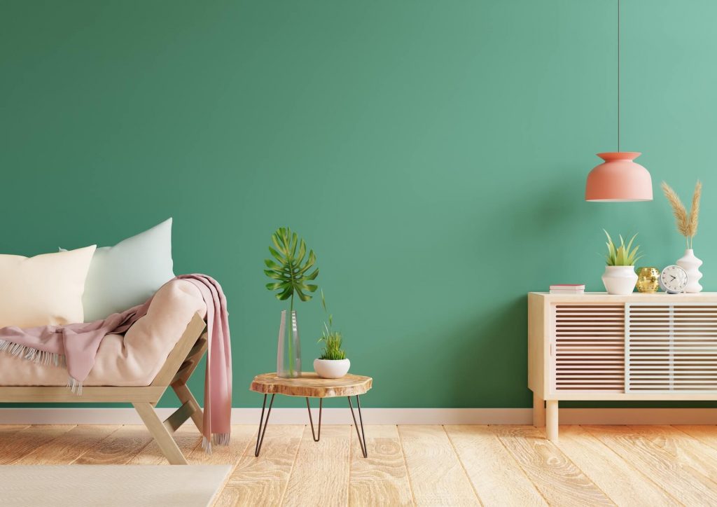 zielona ściana w salonie
